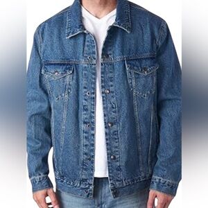 ASOS design denim truckers oversized, relaxed jacket in a medium blue wash.(L)